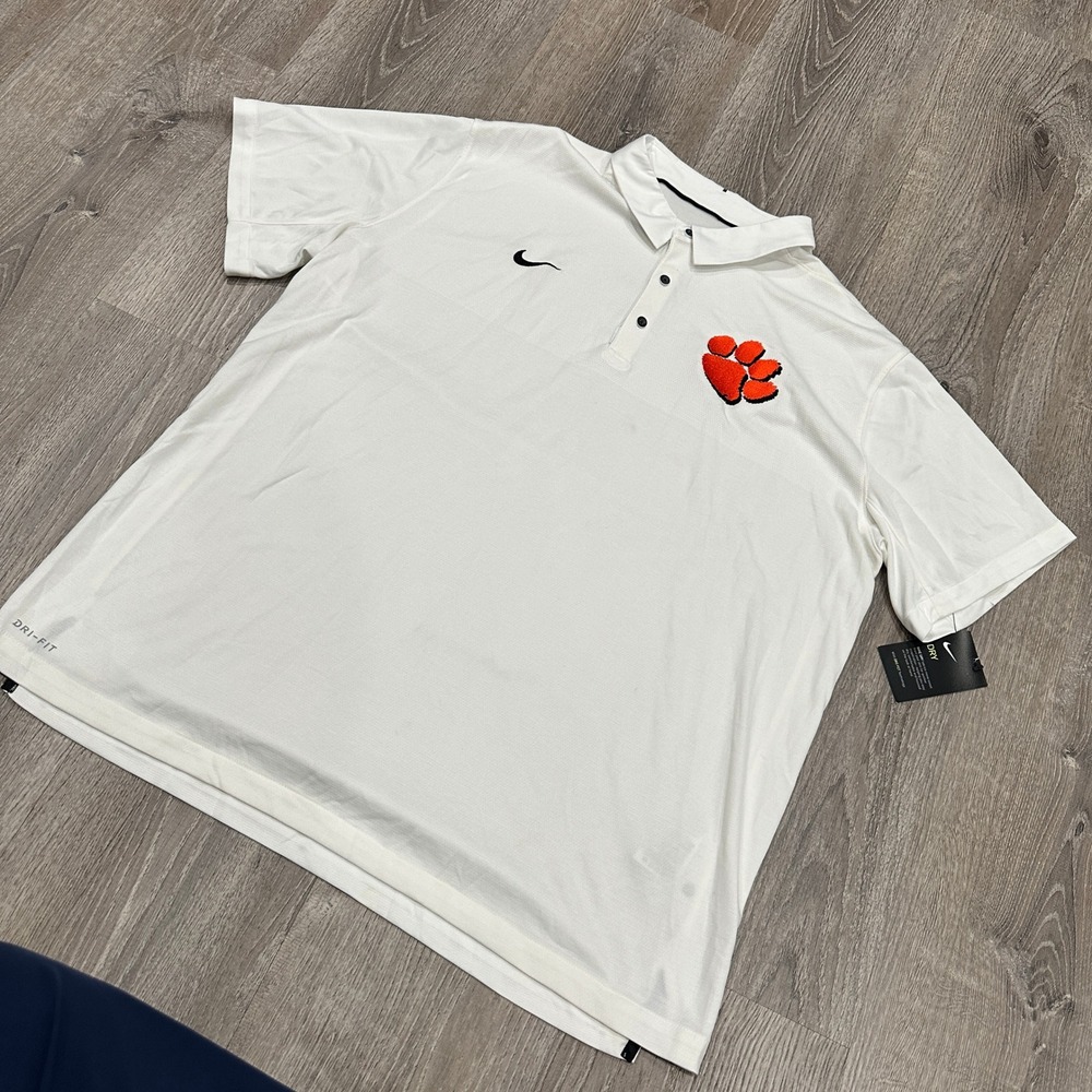 Nike Clemson‎ Tigers White Dri-FIT Polo Shirt Mens XXL 845830-103 New Polo Shirt